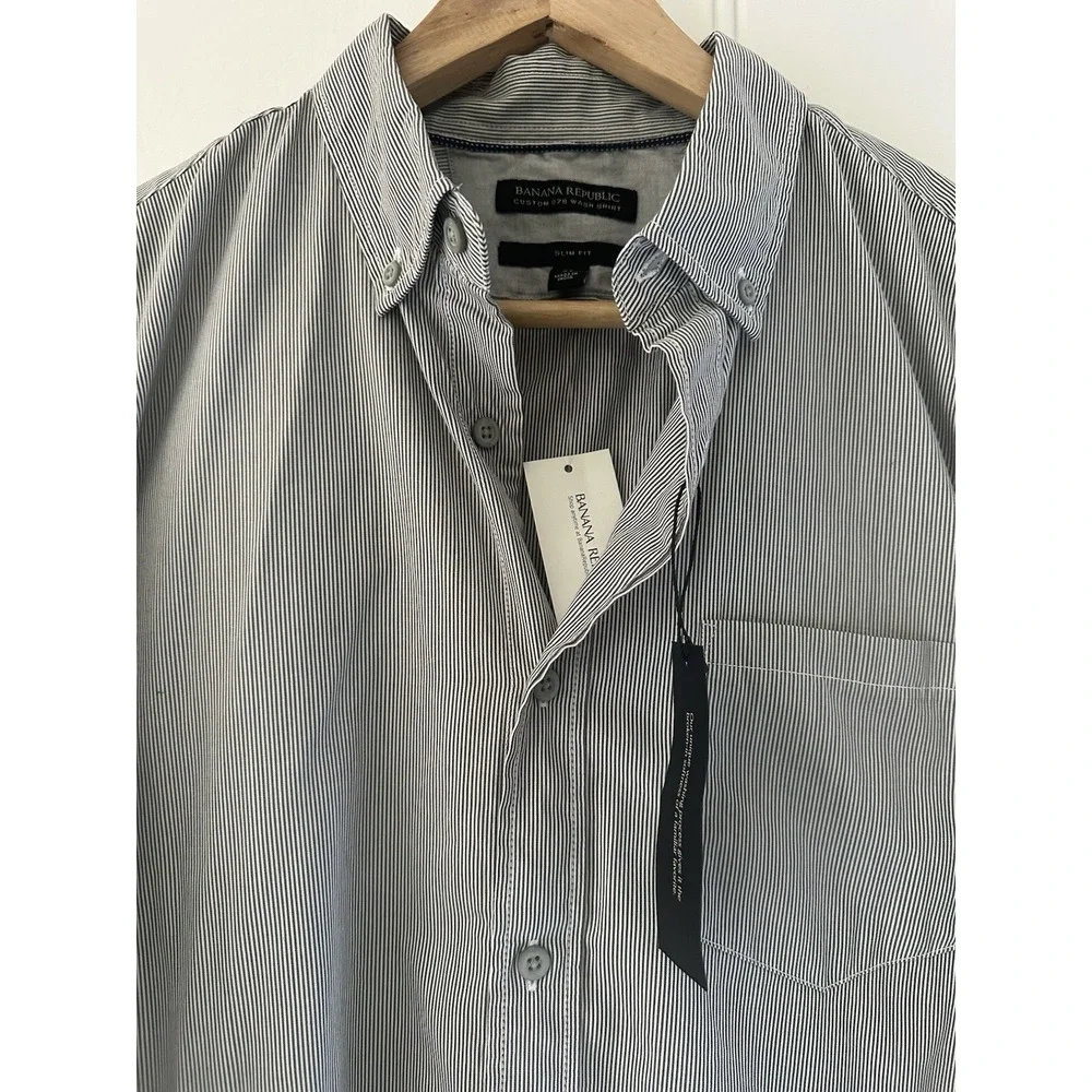 Banana Republic Custom 078 Wash Shirt Mens M Slim Fit Gray Stripe Cotton